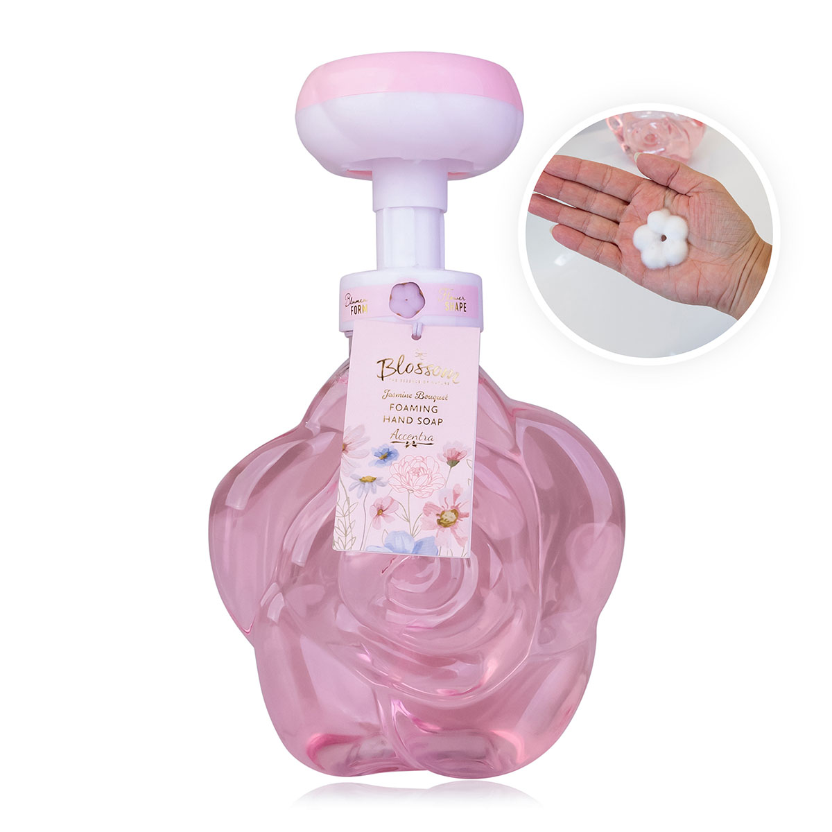 Handseife BLOSSOM in Spender mit Schaumpumpe (Blume), 500ml, Duft: Jasmine Blossom, Farbe: rosa/gold, VE 6