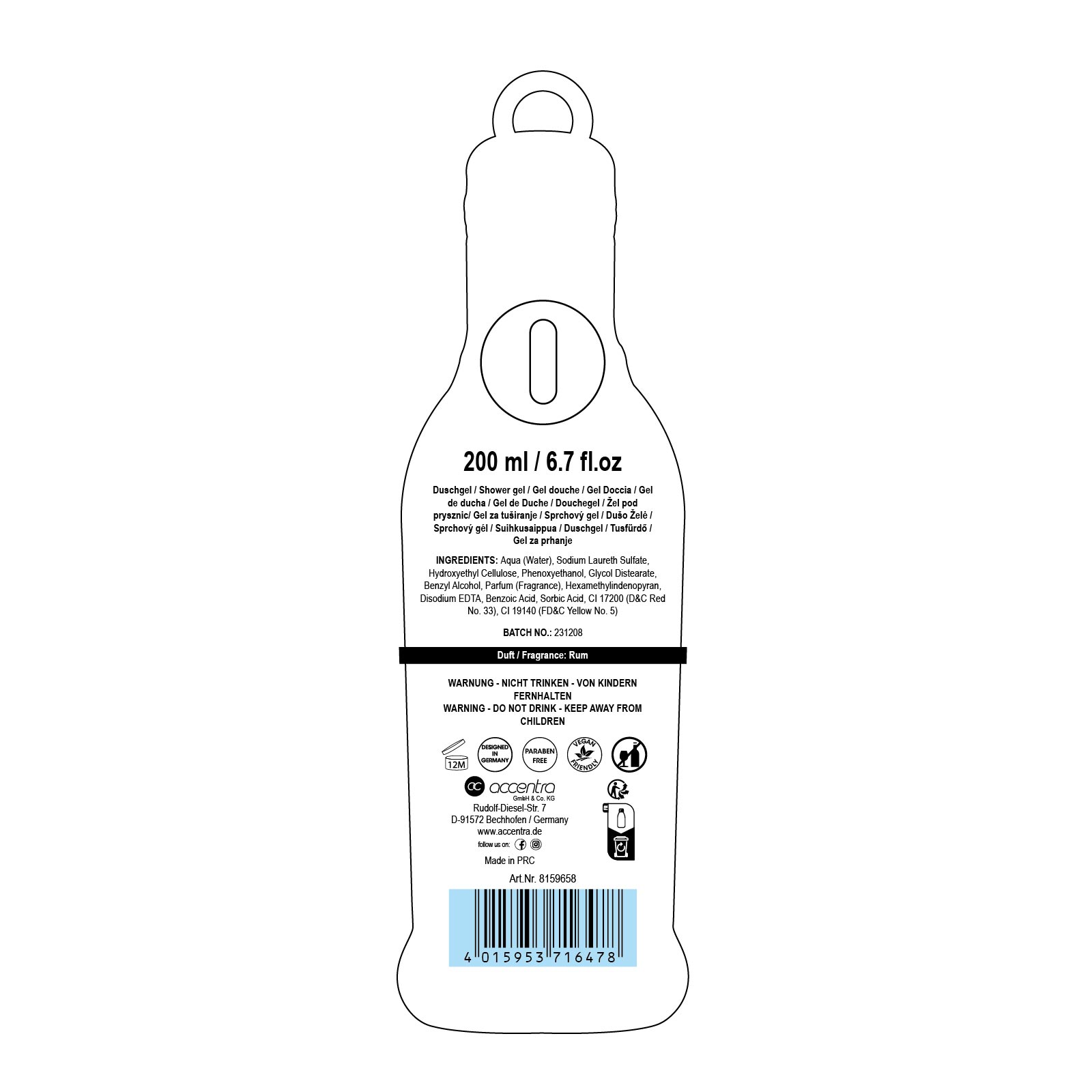 Maxi shower gel for men RUM FLAVOR.
