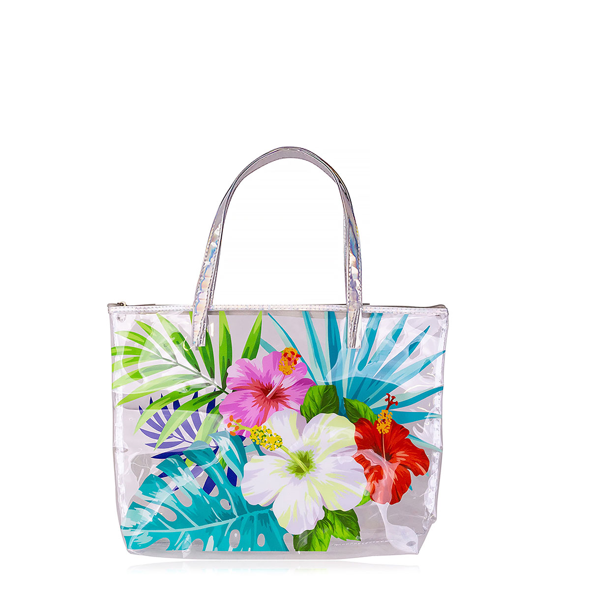 Strandtasche transpaarent mit tropischem Print