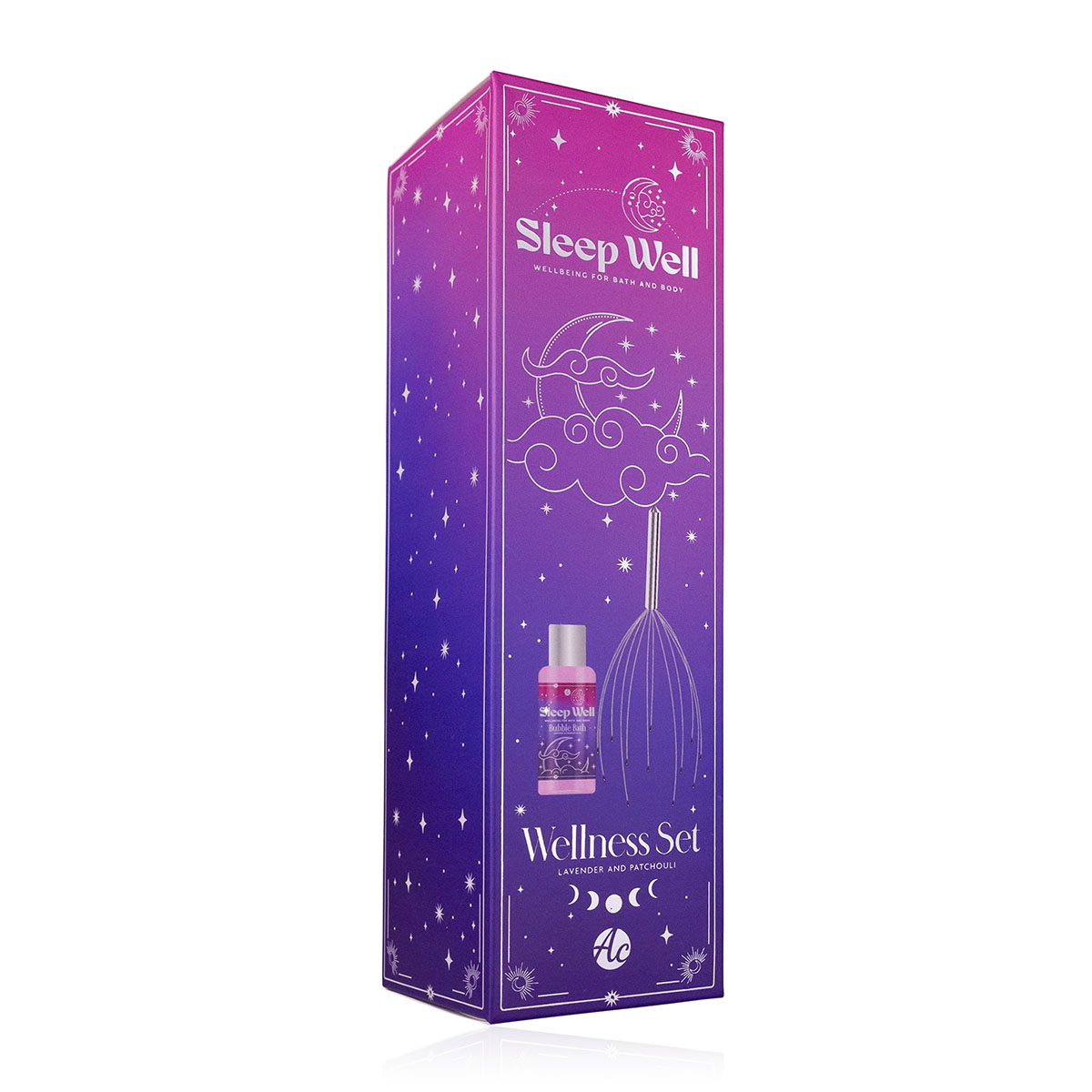 Wellness set SLEEP WELL in gift box, incl. 100ml bubble bath, head massager, fragrance: Lavender &amp; Patchouli, col. blue/purple, PU 6/12