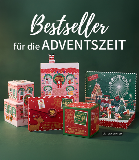 Adventskalender vor grünem Hintergrund mit Schrift "Bestseller für die Adventszeit"
