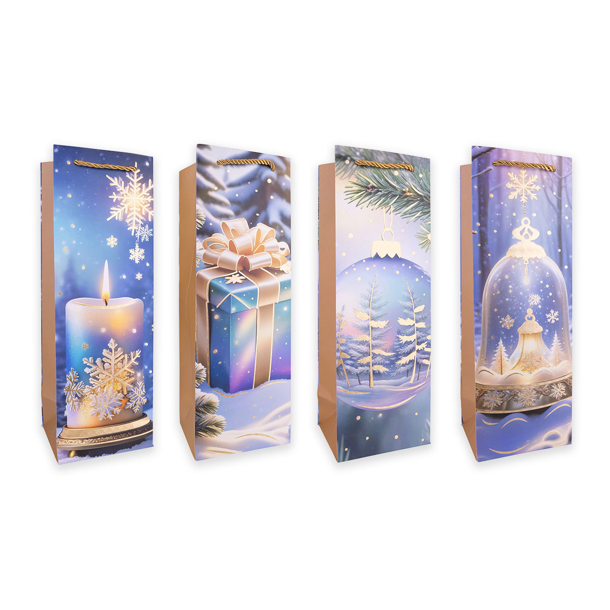 Geschenktasche XMAS BLUE/GOLD für Flaschen