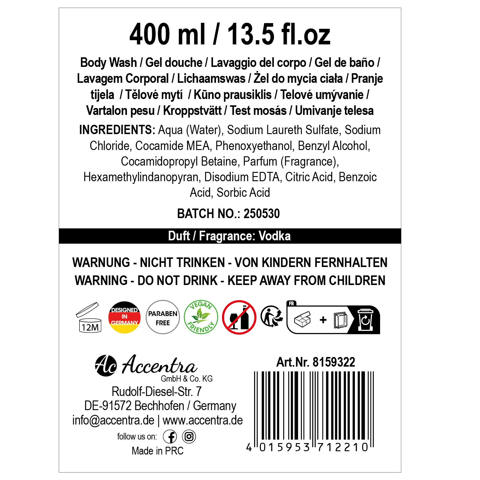 Duschgel für Männer VODKA FLAVOR 