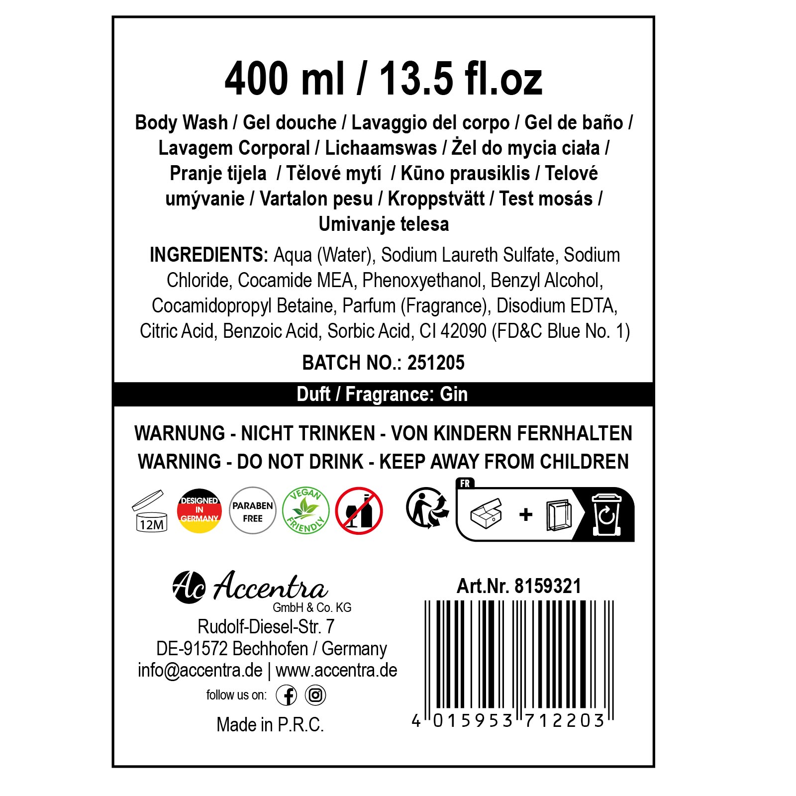 Duschgel für Männer GIN FLAVOR 