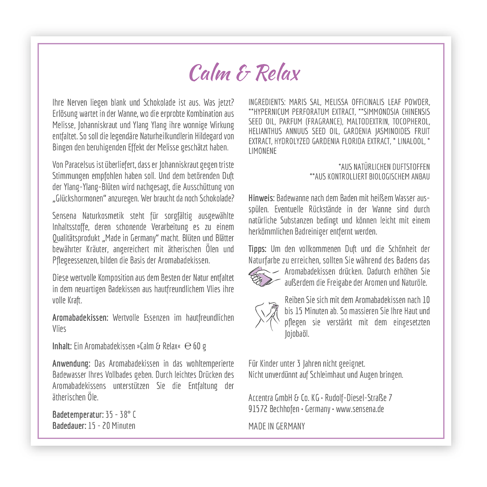 Aromabadekissen "Calm and Relax" sensena