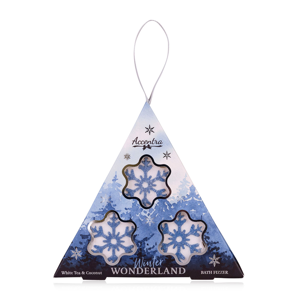 3 * 25g bath fizzer WINTER WONDERLAND in gift box, fragrance: White Tea &amp; Coconut, col. blue/white/silver, PU 12/48