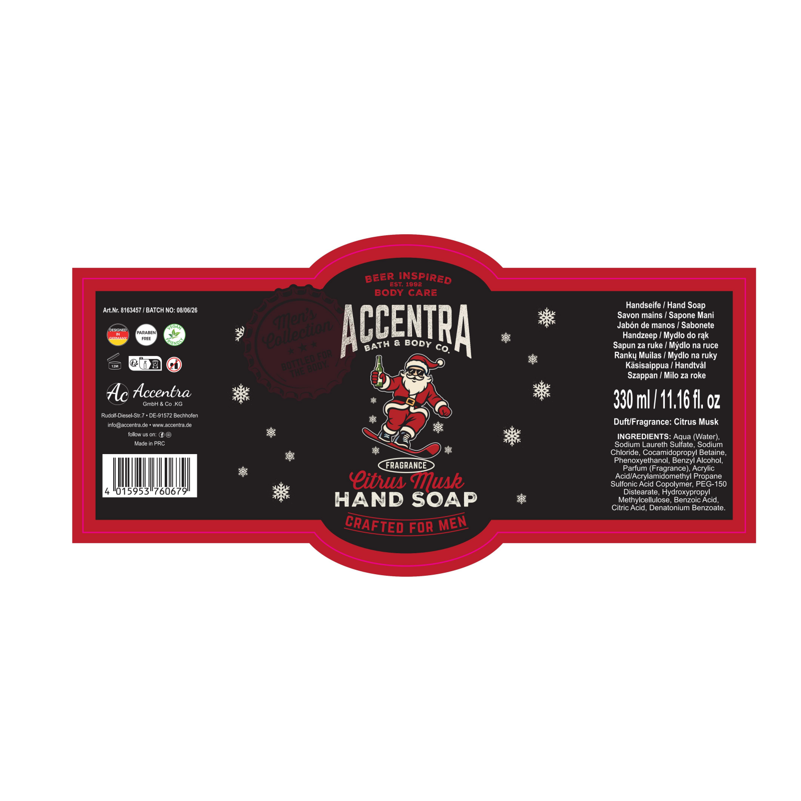 Seifenspender Bierflasche mit Handseife MEN'S COLLECTION WINTER EDITION 